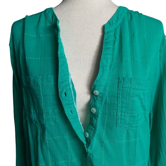 Carve Designs Half Button Down Roll Sleeve Casual Shirt Womens XL Green Sheer - Picture 7 of 14